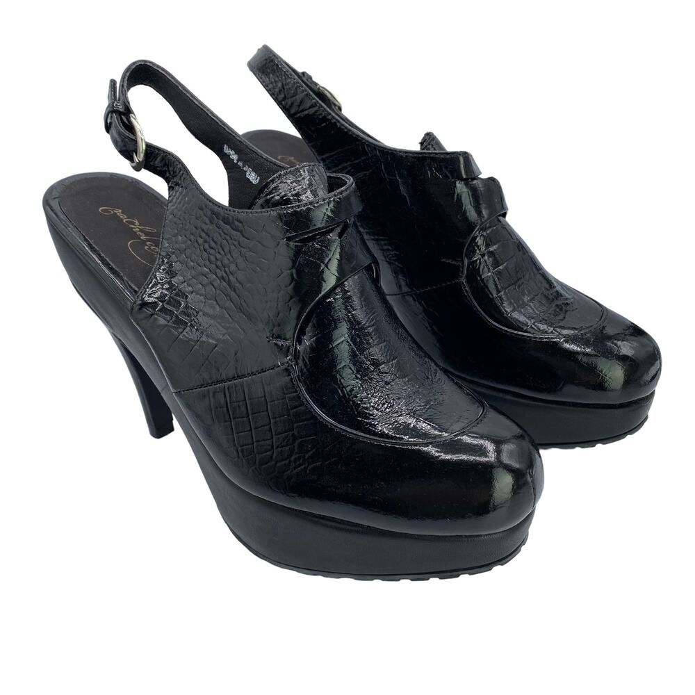New Rachel Comey Phelan Croc Women Black Buckled Slingback Platform Heels 9.5